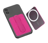 sourcing map Soporte magnético para tarjetas de teléfono, soporte magnético de silicona más fuerte con ranura para tarjetas y anillo magnético para teléfonos celulares, color rojo rosa