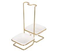 sourcing map Soporte para cucharas, 8.1 x 3.9 x 8.9 pulgadas, juego de cucharones verticales de acero inoxidable con cuenco de cerámica cuadrado doble, soporte vertical portátil para cucharas para el