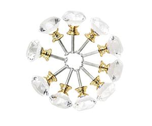 sourcing map sourcingmap® 1 / 10Pcs Cristalino Claro Perillas De Puertas De Cristal De Gabinete De Cajón De Muebles Perilla De Mango 30 mm Tono dorado 10 pcs