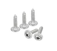 sourcing map ST2.3 x 10 x 5 mm Phillips Tornillo autorroscante de cabeza plana con arandela, 100 piezas - Tornillo de madera de acero inoxidable 304 rosca completa (plata)