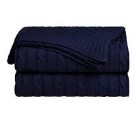 sourcing map Suave 100% Algodón Punto Manta para Sofá y Diván Ligero Cable Tejida Cobija Casa Decorativo Cobija Azul Marino 50 "x 60"