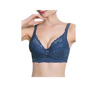 sourcing map Sujetadores de copa completa para mujer, cómodo y transpirable, encaje floral, cobertura total, sujetador con aros sin relleno Azul marino 46/105 Fit 44B/C