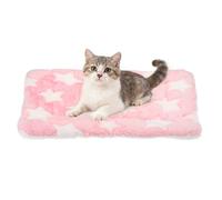 sourcing map Tapete de cama para perro y gato, suave forro polar coral para mascotas con bonito estampado de estrellas, cama cálida y lavable para mascotas, 13 x 10 pulgadas, color rosa, diseñado para