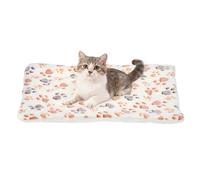 sourcing map Tapete de cama para perro y gato, suave forro polar coral para mascotas con bonito estampado de patas, cama lavable y cálida para mascotas, 19 x 13 pulgadas, color blanco, diseñado para