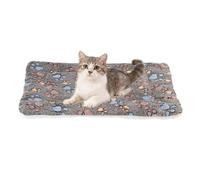 sourcing map Tapete de cama para perro y gato, suave forro polar coral para mascotas con bonito estampado de patas, cama cálida y lavable para mascotas, 19 x 13 pulgadas, color negro, diseñado para
