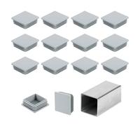 sourcing map Tapones de extremo de tubo cuadrados de 50 mm, 16 tapones de plástico para agujeros de inserción para tubos de metal, postes, sillas, patas, mesas, estanterías, muebles, color gris