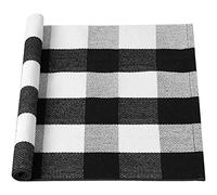 sourcing map Tela Escocesa Algodón Zona Suelo Alfombras Interior Exterior, Tejido Lavable Búfalo A Cuadros Estera Alfombras, Retro Felpudo para Porche Blanco Negro 35.4 "x23.6