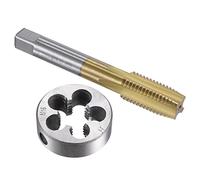 sourcing map Terraja y Machos de Roscar, Juego de Terrajas Redondos de Roscar Métricas M16 x 2 de Aleación de Acero y Macho de Flauta Recta de Máquina Chapada enTitanio HSS