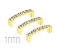 sourcing map Tiradores de cajón de cristal, 2.5 pulgadas de agujero central, tiradores de gabinete de aleación de zinc con tornillos para cocina, dormitorio, tocador, armario, dorado, 3 piezas (3