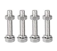sourcing map Tornillos de cabeza hexagonal M8 x 40 mm, tuercas, arandelas planas y cerradas, 304 tornillos hexagonales de acero inoxidable totalmente roscados 4 juegos