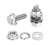 sourcing map Tornillos de cabeza hexagonal Phillips M5 x 14 mm, 20 tornillos hexagonales de brida de acero inoxidable 304 con tuercas, arandelas planas y de bloqueo, totalmente roscados, para la