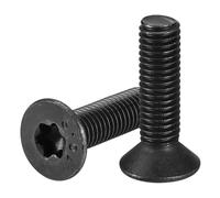 sourcing map Tornillos de cabeza Torx plana M8-1,25 x 30 mm, 12 piezas de acero al carbono de grado 10,9 avellanado Torx antirrobo, acabado de óxido negro, rosca completa