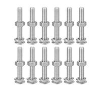 sourcing map Tornillos de cuello cuadrado M6 x 40 mm con tuercas y arandelas, juego de 12 tornillos de cabeza redonda de acero inoxidable 304, tono plateado