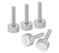 sourcing map Tornillos moleteados M4 x 20 mm, 5 piezas de cabeza moleteada plana de acero inoxidable 304, tornillos de pulgar totalmente roscados, pernos de agarre