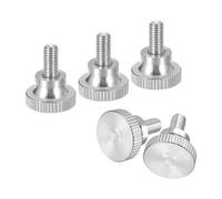 sourcing map Tornillos moleteados M5 x 10 mm, 5 tornillos de cabeza moleteada plana de acero inoxidable 304 con cierres de pomos de agarre de hombro