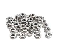 sourcing map Tuercas hexagonales, M2,5x0.45mm Tuerca hexagonal de rosca gruesa métrica, acero al carbono, paquete de 200 (tono plateado)