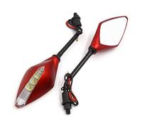 sourcing map Un Par 10mm Rosca Moto Espejo Retrovisor con Luz Intermitente LED Amarillo Carcasa Roja
