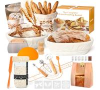 Sourdough Starter kit (23 cm redondas y 25 cm ovaladas), incluye Rascador de Masa, Forro de Lino, Batidor de Masa y más | Accesorios Profesionales para Hornear Pan