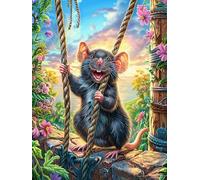 Souris sur une balançoire dans le jardin fleuri Rompecabezas 500 Piezas Cartón Grueso Para Adultos Mitos Animal planta Desconectar Rutina Ejercicio Mental Relajante Decoración Dormitorio Regalo 500 PC