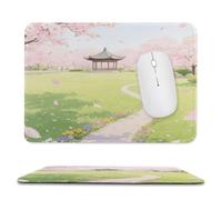 Sous-main de bureau imperméable avec coutures anti-effilochage et dessous en caoutchouc antidérapant, motif « Parc de cerisiers en fleurs », idéal pour souris sans fil au bureau et à la maison.