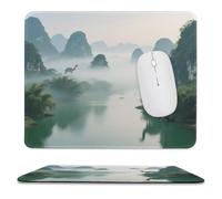 Sous-main de bureau imperméable « Brume matinale dans les montagnes et les cours d'eau », avec coutures anti-effilochage et dessous antidérapant en caoutchouc. Compatible avec les souris sans fil. I