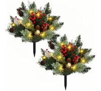 Sousi Paquete de 2 rellenos de urna de árbol de Navidad preiluminados, pinos artificiales iluminados con estaca de trípode, 8 modos y temporizador, alimentado por pilas, relleno de macetas iluminadas