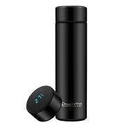 SOUSLOW Tazas térmicas Botella de agua con aislamiento al vacío con pantalla inteligente de temperatura, a prueba de fugas, café de acero inoxidable, 500 ml (Negro)