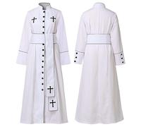 Soutane Pritre Clero Roman Vestido Cassock Chaquetas Litúrgicas Vestido De Sacerdote Católico Romano Retro Medieval Traje De Cosplay Disfraz De Carnaval, blanco, M