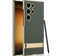 SOUTEM para Samsung Galaxy S24 Ultra Funda de Vegano Cuero con 4 Modos Ajustable Soporte, Agarre Suave y Fexible Delgado de Lujo a Prueba de Golpes para Samsung Galaxy S24 Ultra(Verde)