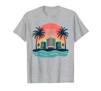 South Beach Retro Tropical Paradise Art Deco Póster Camiseta, Hombre, Gris Jaspeado, XL