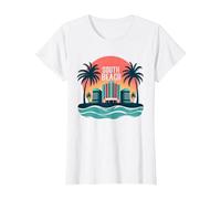 South Beach Retro Tropical Paradise Art Deco Póster Camiseta, Mujer, Blanco, XS