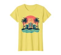 South Beach Retro Tropical Paradise Art Deco Póster Camiseta, Mujer, Limón, XXL
