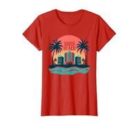 South Beach Retro Tropical Paradise Art Deco Póster Camiseta, Mujer, Rojo, XXL