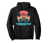 South Beach Retro Tropical Paradise Art Deco Póster Sudadera con Capucha, Unisex para Adultos, Negro, L