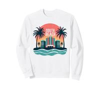 South Beach Retro Tropical Paradise Art Deco Póster Sudadera, Unisex para Adultos, Blanco, M