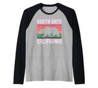 South Gate California 323 Código de área SoCal Vecindario Rosa Camiseta Manga Raglan