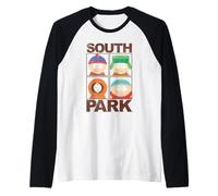 South Park Character Grid Distressed Funny Cartoon Camiseta Manga Raglan