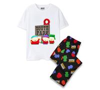 South Park Conjunto de Pijama para Hombre | Camiseta Gráfica de Manga Corta Blanca y Pantalones Largos con Estampado Negro Pijamas | Cartman Kenny Merchandise de Dibujos Animados Regalo para Él
