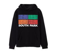South Park Sudadera con Capucha para Hombre | Sudadera con Capucha y gráfico de Bloques de Color para Adultos Negro | Cartman, Kenny, Stan y Kyle TV Show Arte de Dibujos Animados Sudadera con Capucha