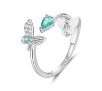 SOUTHPLUS Anillos Mujer Anillos Plata Ajustables Antiestres Concha Luna y Estrellas Mariposas Abejas Flores Regalos para Mujer Niñas (Mariposa 2)