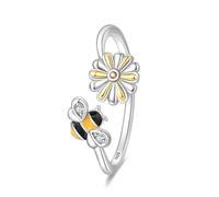 SOUTHPLUS Anillos Mujer Anillos Plata Ajustables Antiestres Concha Luna y Estrellas Mariposas Abejas Flores Regalos para Mujer Niñas (Abeja y Flor)