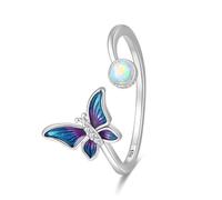 SOUTHPLUS Anillos Mujer Anillos Plata Ajustables Antiestres Concha Luna y Estrellas Mariposas Abejas Flores Regalos para Mujer Niñas (Mariposa Azul)