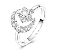 SOUTHPLUS Anillos Mujer Anillos Plata Ajustables Antiestres Concha Luna y Estrellas Mariposas Abejas Flores Regalos para Mujer Niñas (Luna y Estrellas)