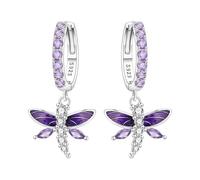 SOUTHPLUS Pendientes de plata 925, Pendientes de Libélula Pendientes Colgantes de Plata 925 para Mujer Regalo para Mujeres Novias y Niñas, con Caja deRegalo (Libélula Morada)