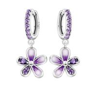 SOUTHPLUS Pendientes de plata 925, Pendientes de Libélula Pendientes Colgantes de Plata 925 para Mujer Regalo para Mujeres Novias y Niñas, con Caja deRegalo (Flores moradas)