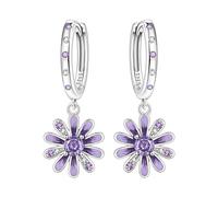 SOUTHPLUS Pendientes de plata 925, Pendientes de Libélula Pendientes Colgantes de Plata 925 para Mujer Regalo para Mujeres Novias y Niñas, con Caja deRegalo (Margaritas Violetas)