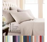 Southshore Fine Living, Inc. Juego de sábanas de Bolsillo Extra Profundo, Juego de sábanas Que no encogen con 1 sábana encimera, 1 sábana Bajera, 4 Fundas de Almohada, 6 Piezas, King, Hueso