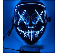 SOUTHSKY LED Mascara de Terror, Mascarilla negra Disfraz de Luces Neon Brillante 3 Modos For Chrismas Halloween Carnaval Costume Cosplay Party para Unisex adulto (Azul Luz)