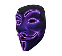 SOUTHSKY LED Mascara Disfraz de Luces Neon Led Brillante V Vendetta Mask EL Wire Light Up 3 Modos For Halloween Costume Cosplay Party (V-PURPLE)