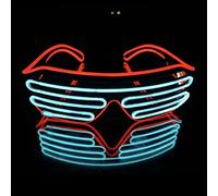 SOUTHSKY Persianas Gafas Neon LED con Luz de EL Alumbrar Noche para Adulto Hombre Mujer Halloween Traje Rave EDM Cosplay Partido (Rojo + Blanco)